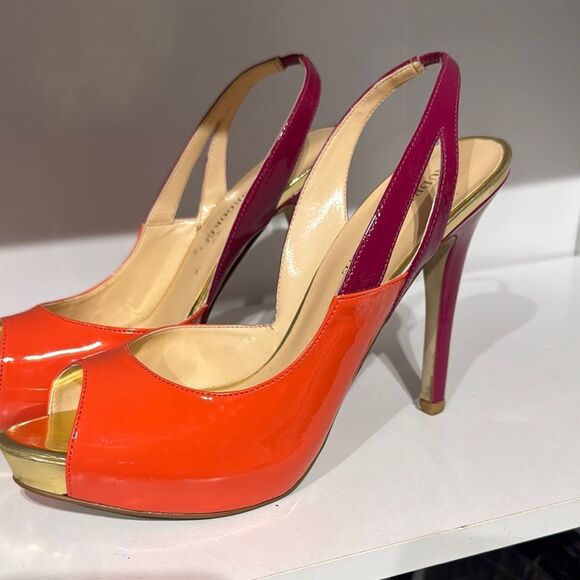 Audrey Vibrant Orange and Pink Slingback Heels - Picture 1 of 5